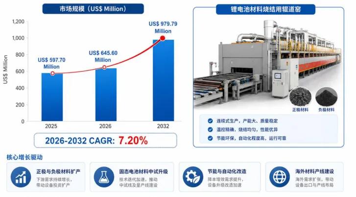 新能源需求驱动增长，全球辊道窑市场规模持续扩张至2032年近10亿美元